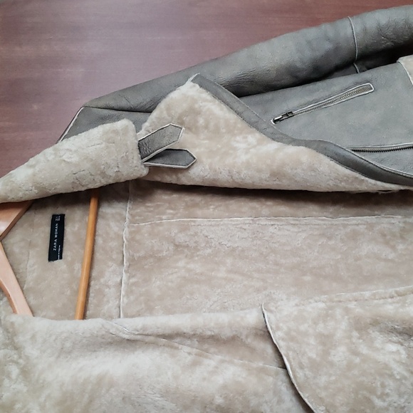 Ladies Zara Real Shearling Moto Jacket •size S - Picture 5 of 6